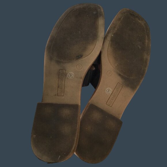 Liz Claiborne Womens Black Leather Slide Sandals Size 9 With Textured Straps & W - Picture 6 of 7